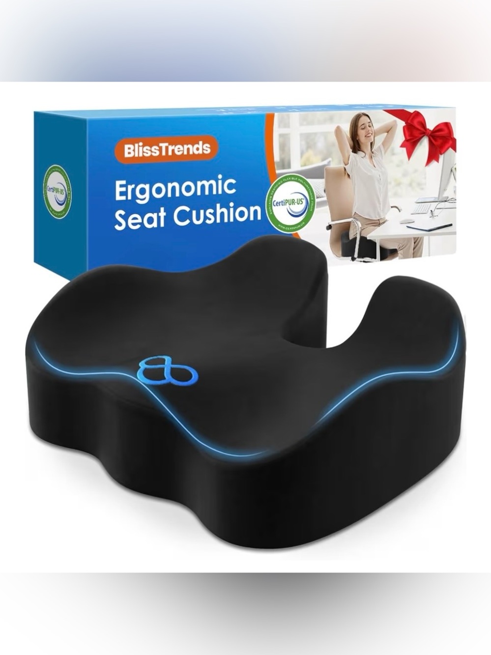 Ergonomic Seat Cushion with Velvet Cover, Thick Memory Foam Cushion New!